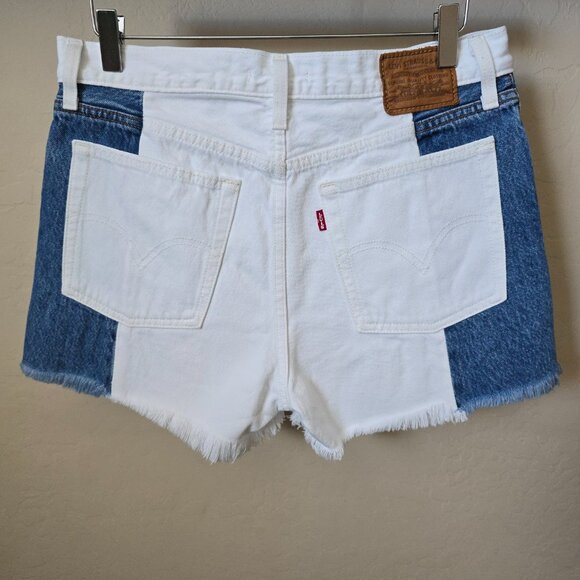 Levi's Premium Two Tone White and Blue Wedgie High Rise Denim Jean Shorts - Picture 7 of 14